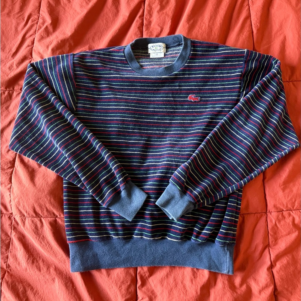 Vintage 70s Izod Navy Crewneck Sweater - Ultra Soft - Retro - Stripes - Youth 16